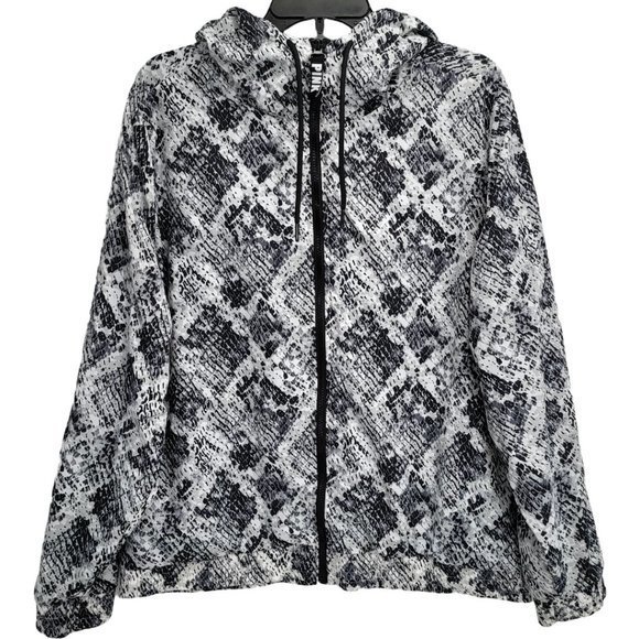 Pink VICTORIAS SECRET‎ Windbreaker Jacket Snakeskin Print Womens Medium Hooded - Picture 1 of 5